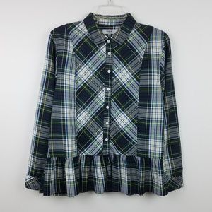 Kensie Jeans Tunic Plaid Button Down Peplum Top